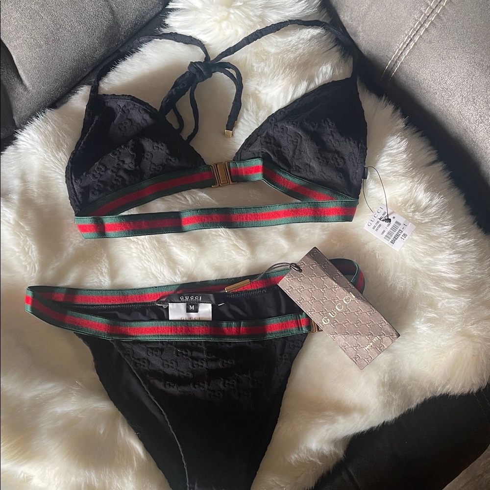 Gucci Black Bikini with Red and Green Stripes